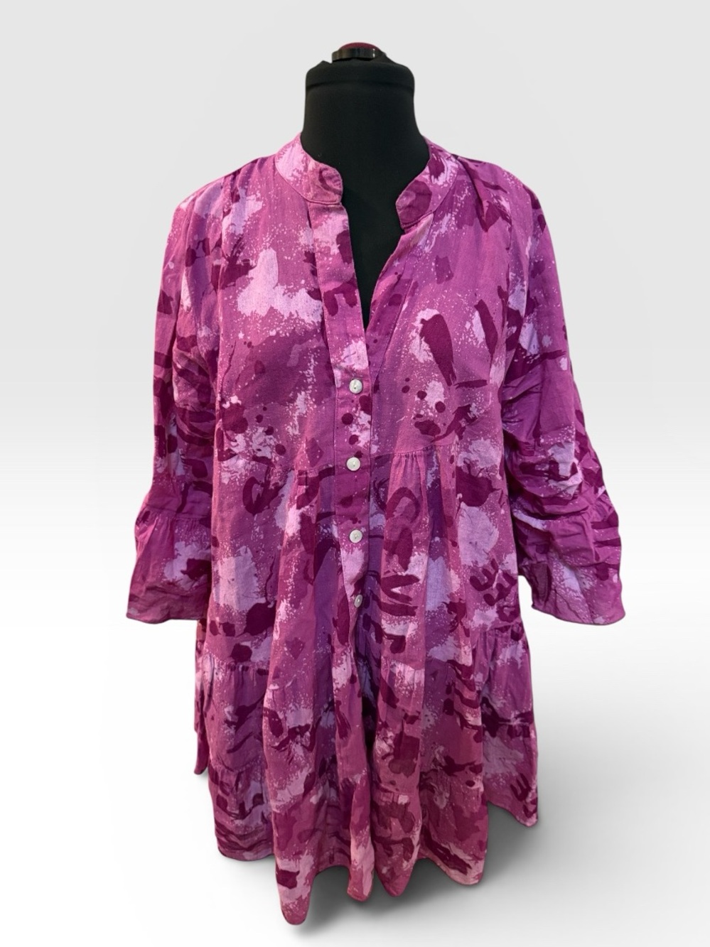 Women's Pink Button-Front Tunic Blouse Dress